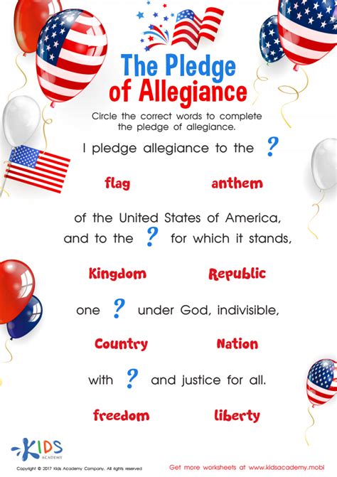 Pledge Of Allegiance Printable Worksheets
